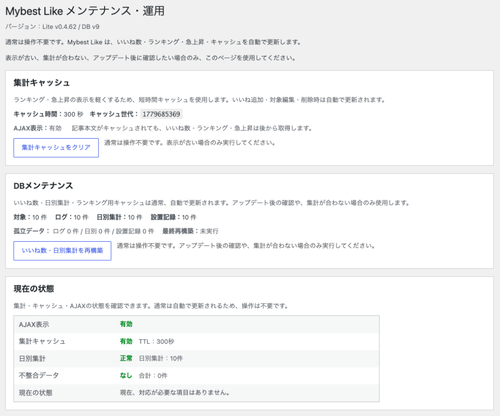 Mybest Like のメンテナンス運用画面