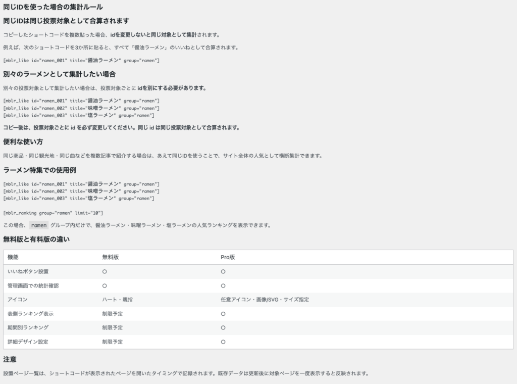 Mybest Like の集計ルールとPro版機能説明画面