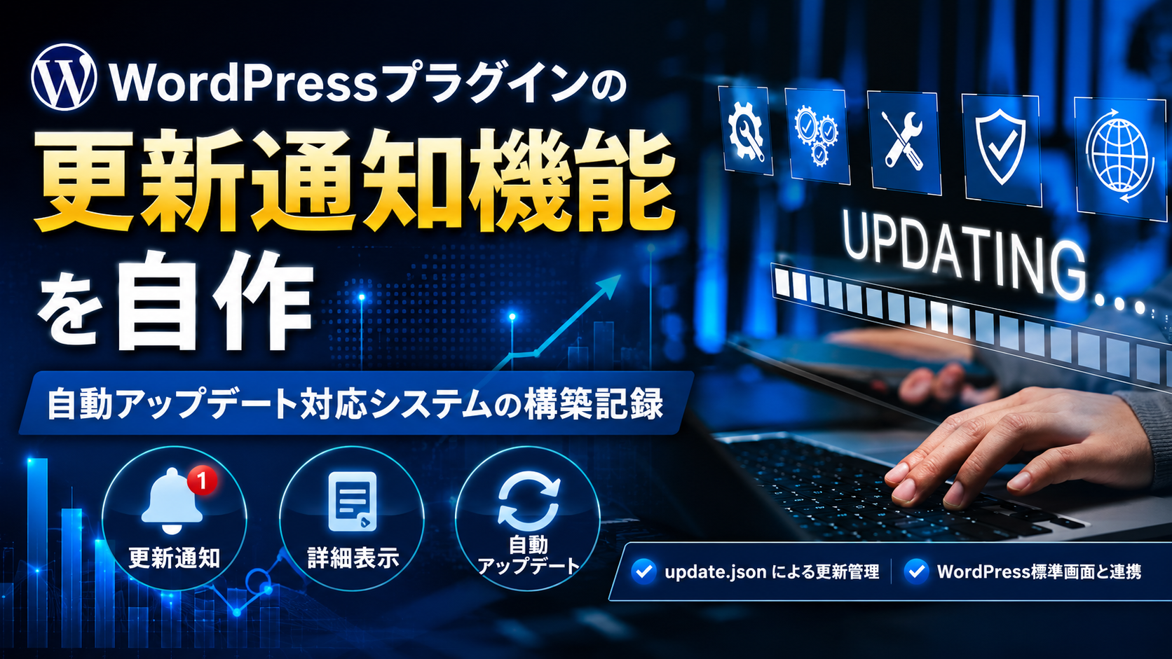 WordPressプラグインの更新通知機能と自動アップデート対応システムの構築イメージ