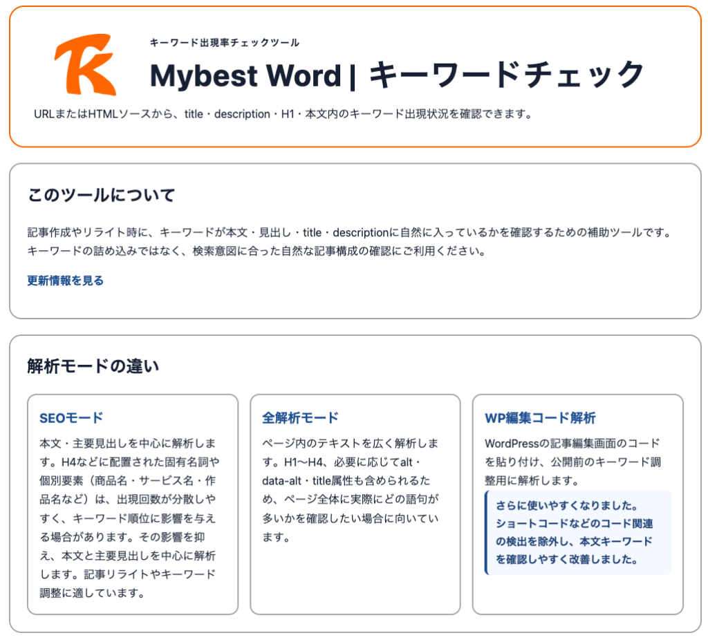 Mybest Word解析エンジンを搭載したキーワード分析機能